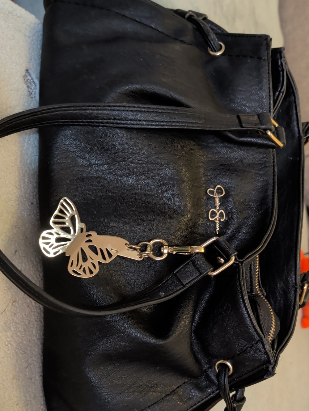 Jessica Simpson Black Women's Shoulder Bag with Gold Butterfly Charm